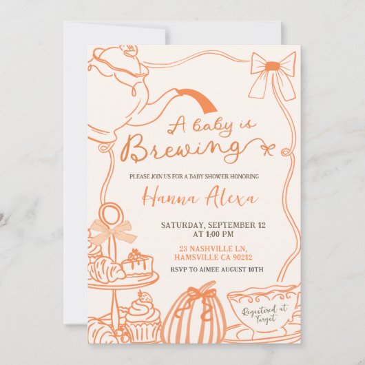 Herfst Pompoen Sinaasappel Krabbel Hand getrokken Kaart (Voorkant)