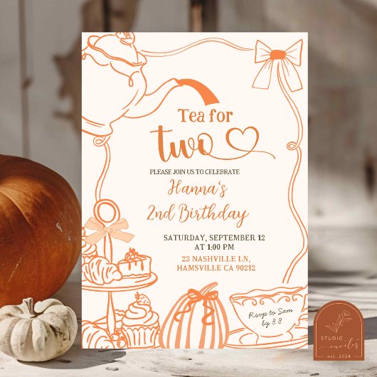 Herfst Pompoen Sinaasappel Krabbel Hand getrokken Kaart