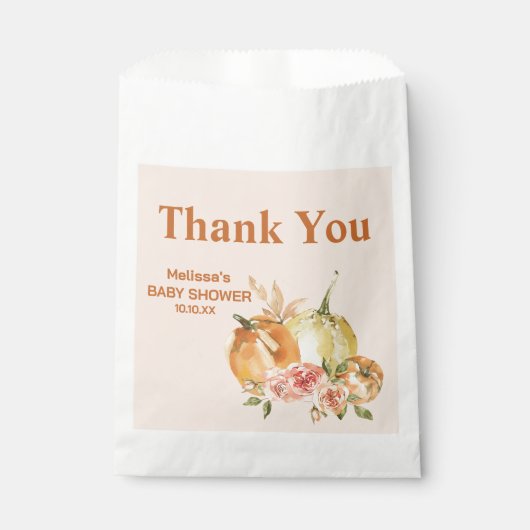 Herfst pompoen sinaasappel witte blos bloesem dank bedankzakje (Voorkant)