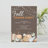 Herfst Pompoen Slingerlicht Eettafel Feest Kaart (Staand voorkant)