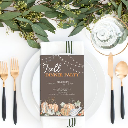 Herfst Pompoen Slingerlicht Eettafel Feest Kaart