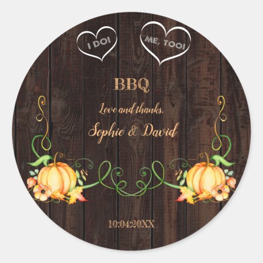 Herfst Pompoen Slingerlichten Oude Schuur I DO BBQ Ronde Sticker (Voorkant)