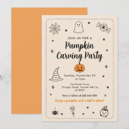 Herfst Pompoen Snijfeest Halloween Doodles Kaart
