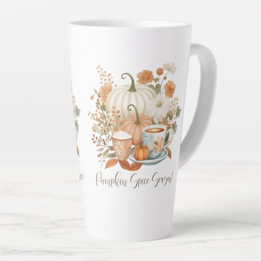 Herfst Pompoen Spice Latte Bloemen Herfstbladeren Latte Mok (Rechterhoek)