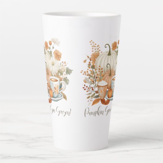 Herfst Pompoen Spice Latte Bloemen Herfstbladeren Latte Mok (Voorkant)