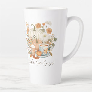 Herfst Pompoen Spice Latte Bloemen Herfstbladeren Latte Mok