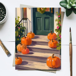 Herfst Pompoen Stoep | Geschilderde Herfst Dankdag Feestdagenkaart
