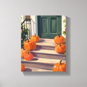 Herfst Pompoen Stoep   Herfst Dankdag Geschilderd Canvas Afdruk