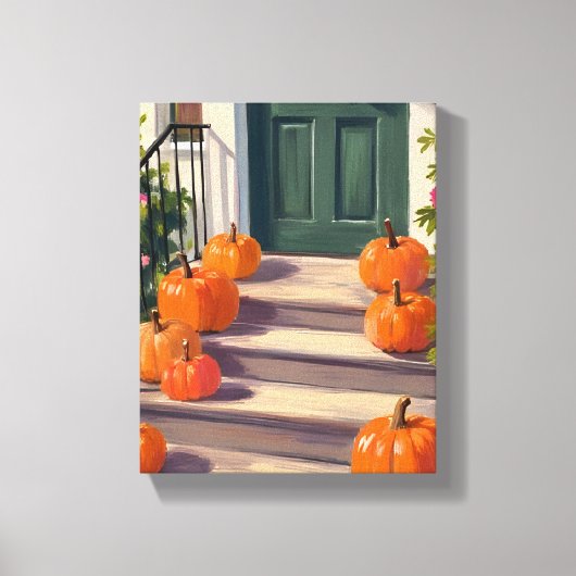 Herfst Pompoen Stoep | Herfst Dankdag Geschilderd Canvas Afdruk (Voorkant)