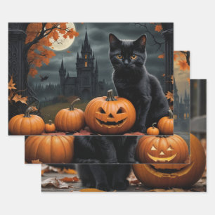 Herfst Pompoen Sweet Black kitten decoupage Inpakpapier Vel