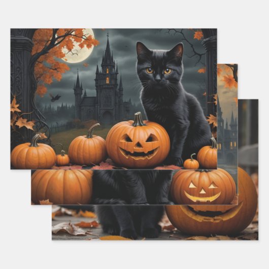 Herfst Pompoen Sweet Black kitten decoupage Inpakpapier Vel (Set)