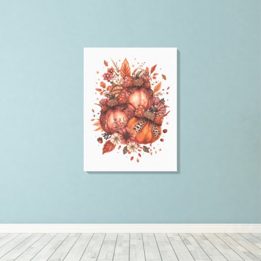 Herfst Pompoen T-Shirt Canvas Afdruk (Insitu (Houten vloer))