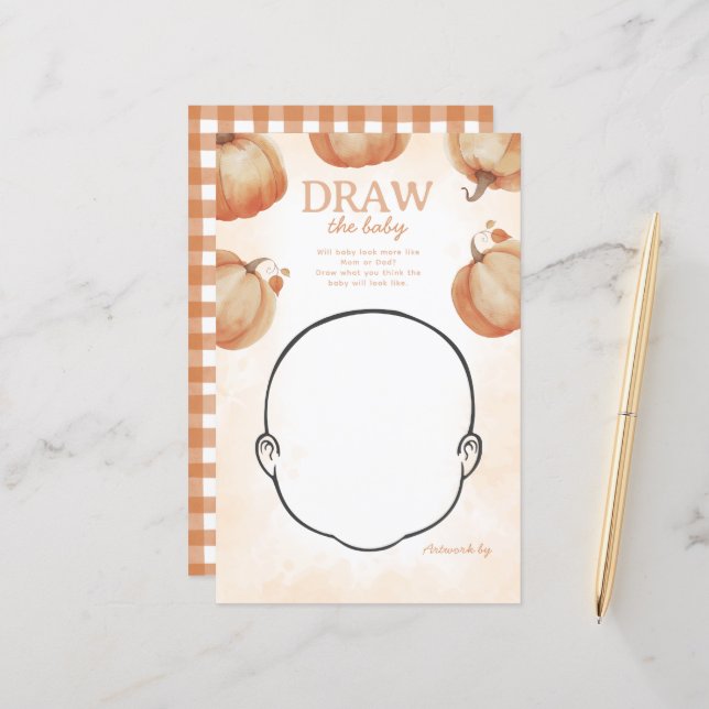 Herfst Pompoen Teken het Baby shower Spel (Voorkant / Achterkant in situ)