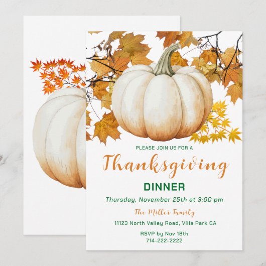 Herfst Pompoen Thanksgiving Diner Kaart (Voorkant / Achterkant)