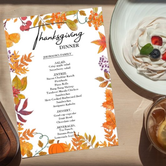 Herfst Pompoen Thanksgiving Diner Menu