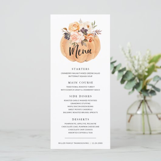 Herfst Pompoen Thanksgiving Diner Menu (Staand voorkant)