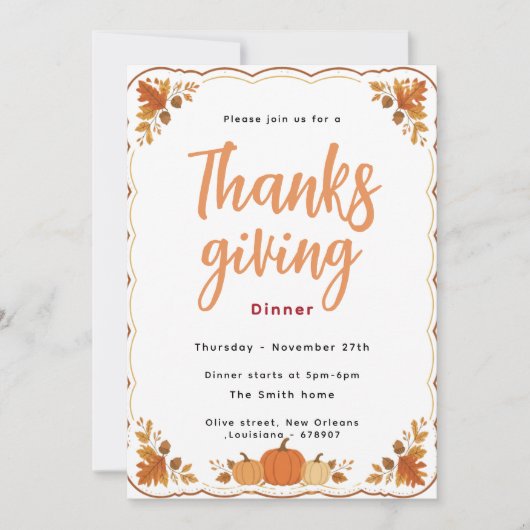 Herfst Pompoen Thanksgiving Dinner Uitnodiging (Voorkant)