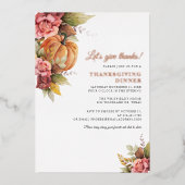 Herfst Pompoen Thanksgiving Invitation Roos Gold Folie Uitnodiging (Voorkant)