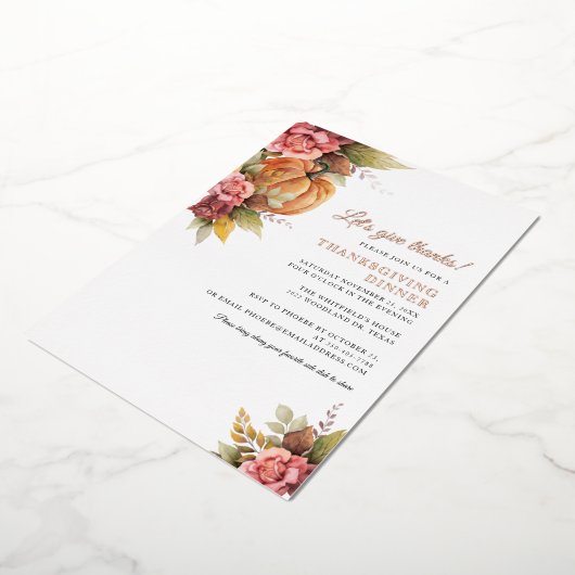 Herfst Pompoen Thanksgiving Invitation Roos Gold Folie Uitnodiging (Gedraaid)