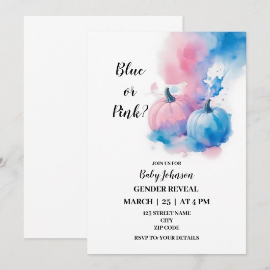 Herfst pompoen thema Geslacht onthullen Uitnodigin Kaart (Voorkant / Achterkant)