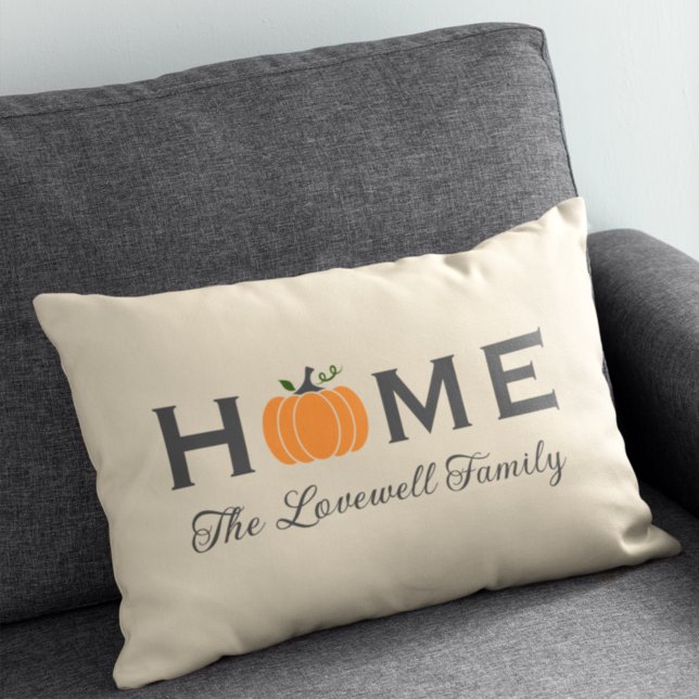 Herfst Pompoen Thuis Beige Familie Monogram Kussen (Creator heeft geüpload)