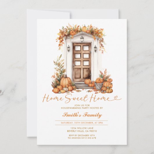 Herfst Pompoen Thuis Zoete Thuis Herfst Bloemrijke Kaart (Voorkant)