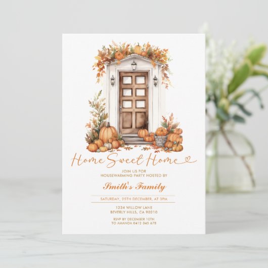 Herfst Pompoen Thuis Zoete Thuis Herfst Bloemrijke Kaart (Staand voorkant)