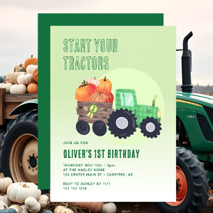 Herfst Pompoen Tractor Boy 1e Verjaardag Kaart