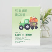 Herfst Pompoen Tractor Boy 1e Verjaardag Kaart (Staand voorkant)