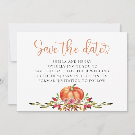 Herfst pompoen trouwen bewaar de datum kaart (Voorkant)