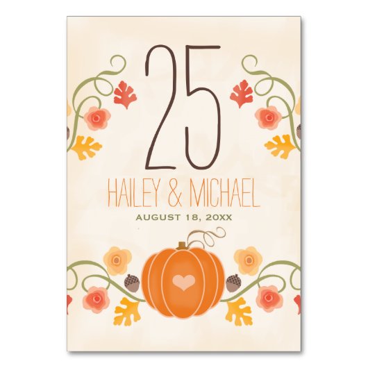 Herfst Pompoen Trouwtafel Aantal Kaarten (Achterkant)