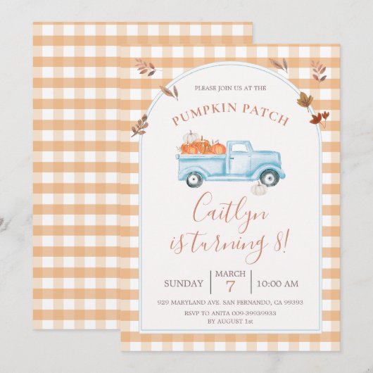 Herfst Pompoen Truck Patch 8e Verjaardag Party Kaart (Voorkant / Achterkant)