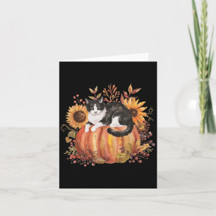 Herfst Pompoen Tuxedo Cat Zonnebloem Thanksgiving Kaart