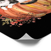 Herfst Pompoen Tuxedo Cat Zonnebloem Thanksgiving  Poster (Hoek)