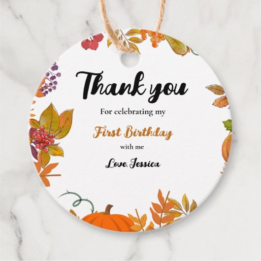 Herfst pompoen Tweede Verjaardag Dank u Bedankjes Labels (Voorkant)