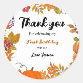 Herfst pompoen Tweede Verjaardag Dank u Ronde Sticker (Voorkant)