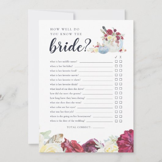 Herfst Pompoen Tweezijdig Vrijgezellenfeest Game K Kaart (Voorkant)