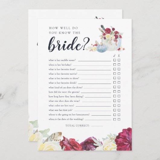 Herfst Pompoen Tweezijdig Vrijgezellenfeest Game K Kaart (Voorkant / Achterkant)