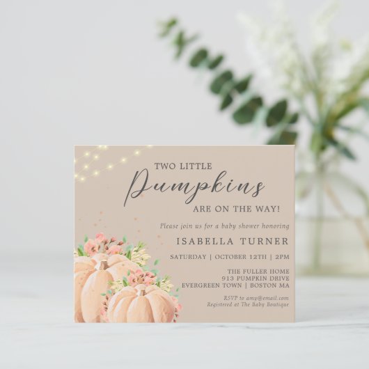 Herfst pompoen | Twin Baby shower Invitation (Staand voorkant)