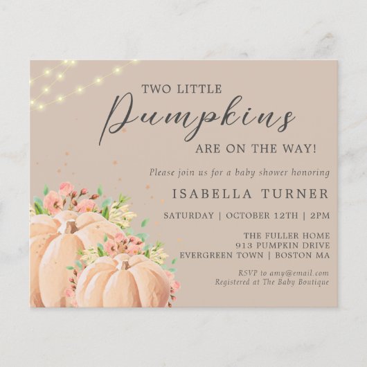 Herfst pompoen | Twin Baby shower Invitation (Voorkant)