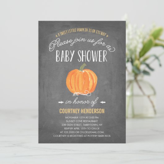 Herfst pompoen | Uitnodiging voor Baby shower (Staand voorkant)