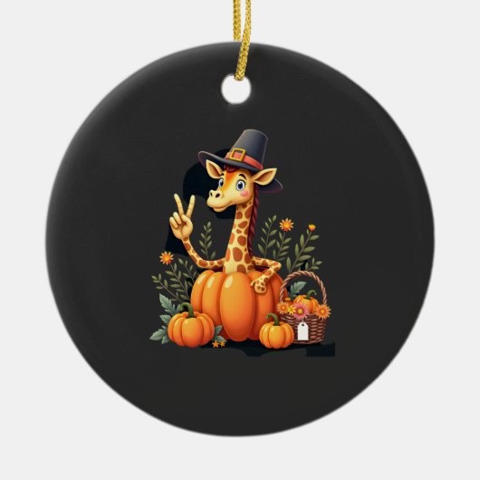 Herfst Pompoen Val Giraffe Kerstmis Vrouwen Keramisch Ornament (Voorkant)