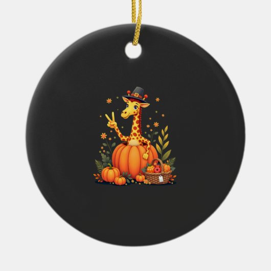 Herfst Pompoen Val Giraffe Thanksgiving Dames Keramisch Ornament (Voorkant)