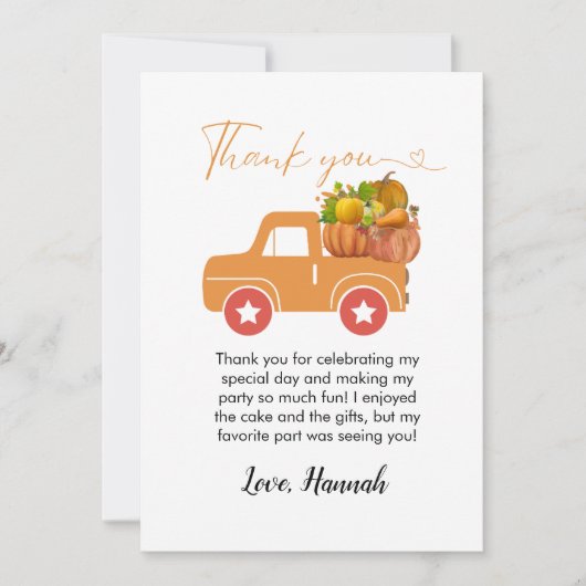 Herfst pompoen verjaardag dank u kaart (Voorkant)