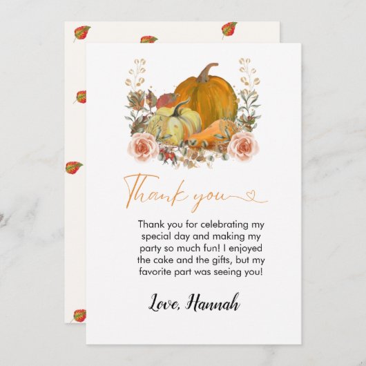 Herfst pompoen verjaardag dank u kaart (Voorkant / Achterkant)
