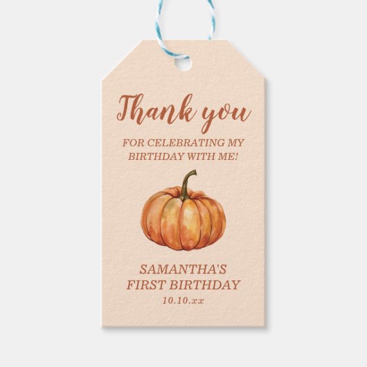 Herfst Pompoen Verjaardags Cadeautje Cadeaulabel (Voorkant)