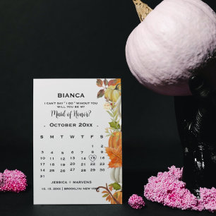 Herfst pompoen verlaat kalender bruidsmeisje voors kaart