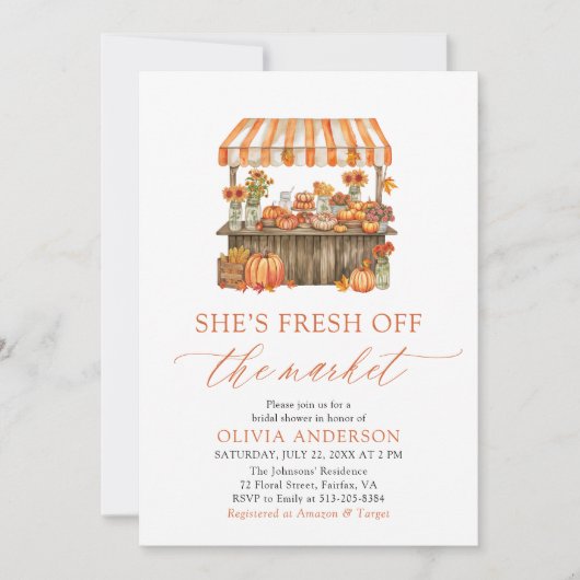 Herfst Pompoen Vers van de Markt Bruidsfeest Kaart (Voorkant)