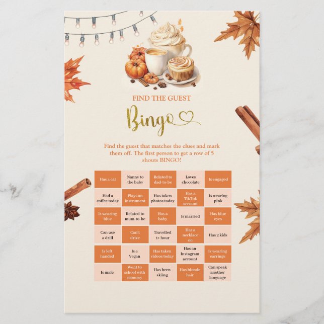 Herfst Pompoen Vind De Gast Bingo Spelen (Voorkant)