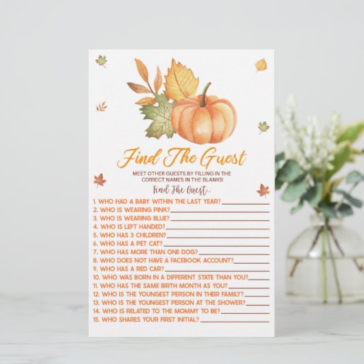 Herfst pompoen Vind het gast Baby shower spel Briefpapier (Staand voorkant)